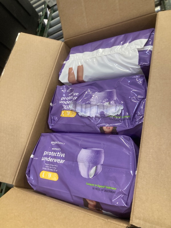 Photo 1 of Amazon Basics Incontinence Underwear for Women, Protective, Disposable, Postpartum, Maximum Absorbency, Large, Lavender, 54 Count (3 Packs of 18)