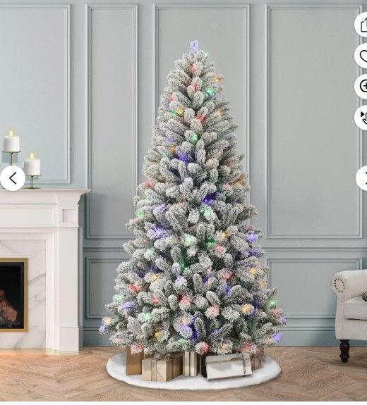 Photo 1 of 6.5' Pre-Lit Green Flocked Frisco Pine Artificial Christmas Tree with 250 Color-changing LED Lights, by Holiday Time