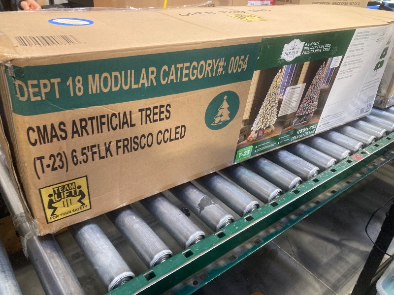 Photo 1 of 6.5' Pre-Lit Green Flocked Frisco Pine Artificial Christmas Tree with 250 Color-changing LED Lights, by Holiday Time