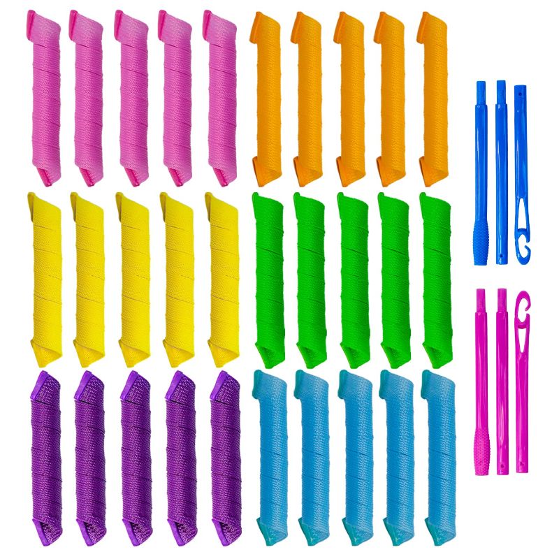 Photo 1 of 30pcs Heatless Hair Curlers Rollers Spiral Curls Styling Kit with 2 Styling Hooks, No Heat Curlers for Women Girl's Medium and Long Hair17.8”(45 cm)…