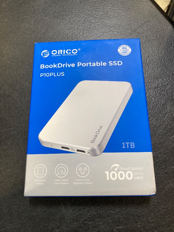 Photo 1 of ORICO BookDrive 1TB Magnetic External SSD with PD 100W Charging for Labtop & USB-C Smartphone - Magsafe Portable Solid State Drive, 1000MB/s for USB 3.2 Gen2 - P10Plus