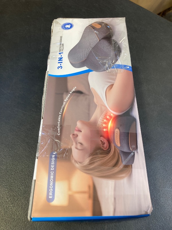 Photo 1 of 3-in-1 Neck Massager Pillow with Heating and Cervical Traction - Deep Tissue Massage for Pain Relief, Ergonomic Shoulder Massage Pillow, Neck Hump Corrector Ideal Gift for Women and Men Corded