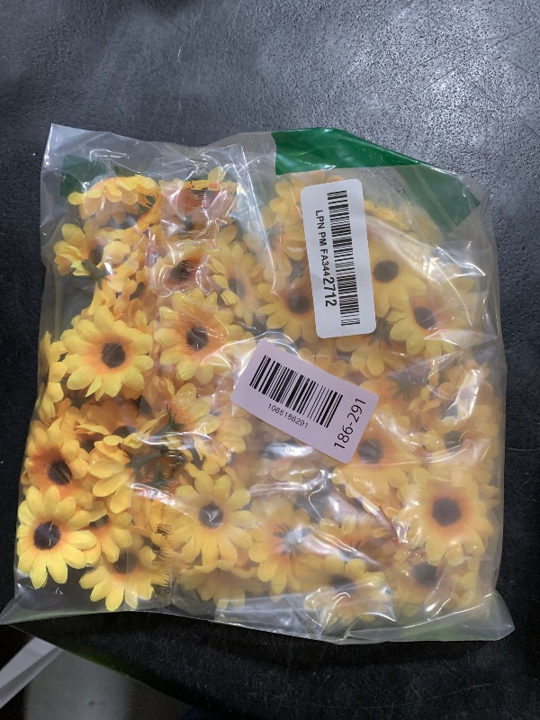 Photo 1 of 100 Pcs Sunflowers Artificial Flower Heads, Yellow Mini Fake Sunflowers Decorative Fabric Flowers Craft Floral Embellishments Silk Sun Flower Head Decorations DIY Wedding Floral Home Decor