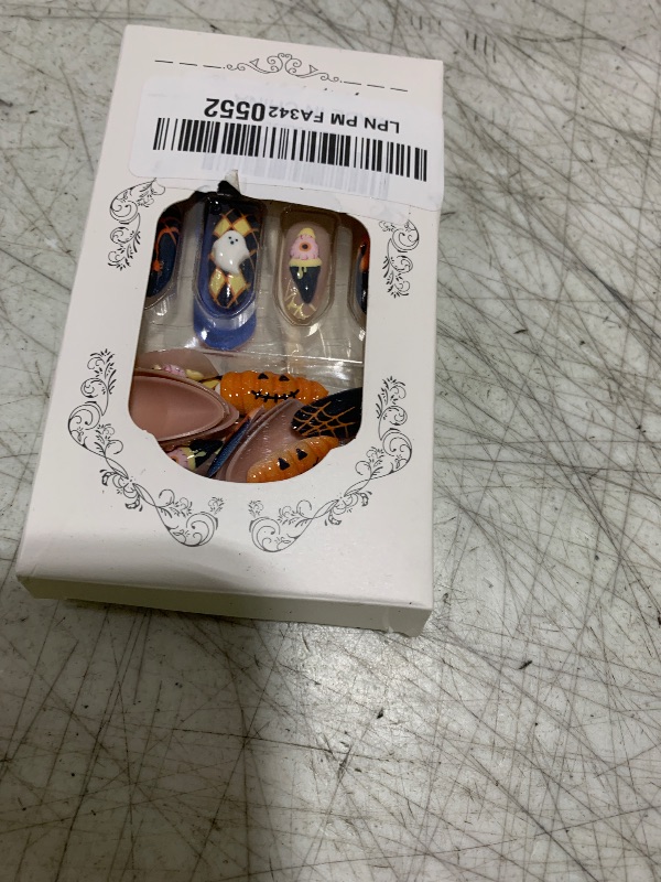 Photo 1 of 30Pcs Halloween Handmade Press on Nails Almond Medium French Tip Fake Nails with 3D Blood Eye Ghost Nails Rhinestones Halloween False Nails Spider Web Pumpkin Glue on Nail Goth Acrylic Nail for Women