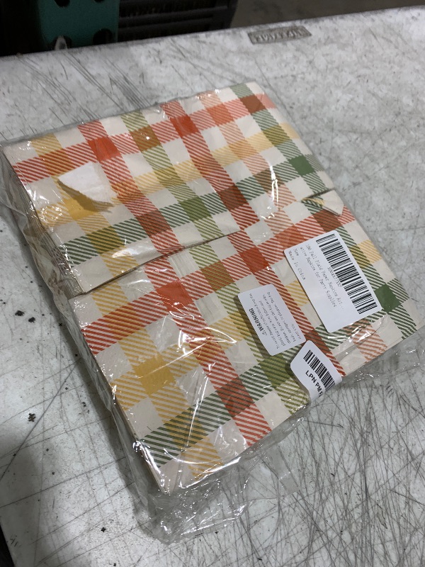 Photo 1 of 100 Fall Plaid Paper Napkins Autumn Colors Paper Hand Towels Thanksgiving Harvest Disposable Party Napkins Modern Farmhouse Orange Green Check Decorative Napkins for Party Supplies