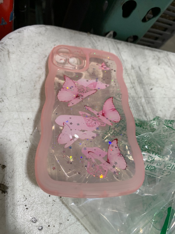 Photo 1 of Wave Butterfly Case for iPhone 15 Plus Case, Pretty Bling Star Butterfly for Women Cute Shiny Glitter Phone Cover for Girls Bling Clear Cover Curly Shockproof Girly Shell - Pink