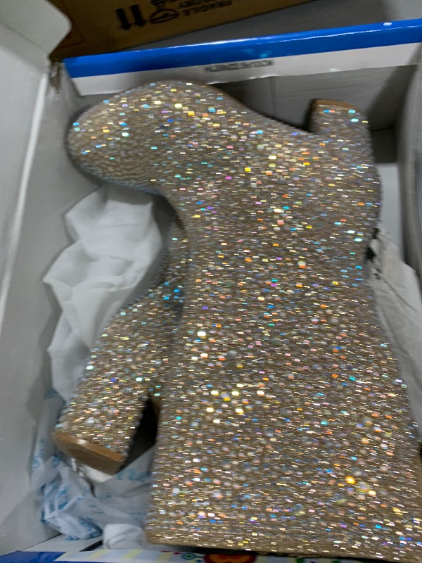 Photo 1 of ABSOLEX Girl's Rhinestone Round Toe Knee High Chunky Low Heel Boot, Champagne, 1