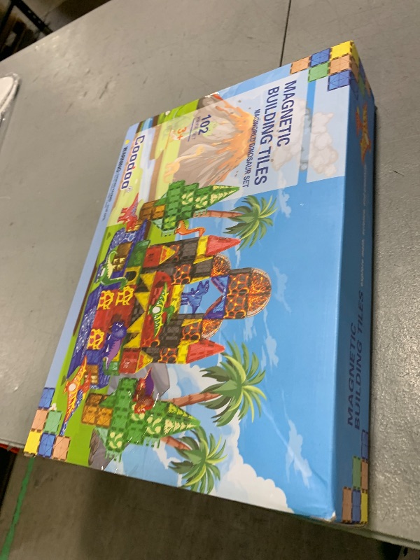 Photo 1 of 102PCS Dinosaur Toys Magnetic Tiles with 8 Dinosaurs - Jurassic Scenes Dinosaur World Adventure Set, Magnetic Blocks Kids Toys for Boys & Girls Ages 3+, Sensory Toddler Creative Kids Games Gifts