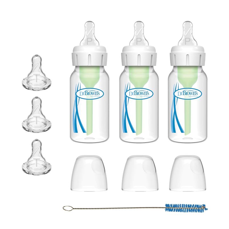 Photo 1 of 
Dr. Brown's Preemie Flow Bottle Set, Anti-Colic Options+ Baby Bottles with Preemie Flow and Level T Nipples, 4oz/120mL, 0m+ – 3 Pack
