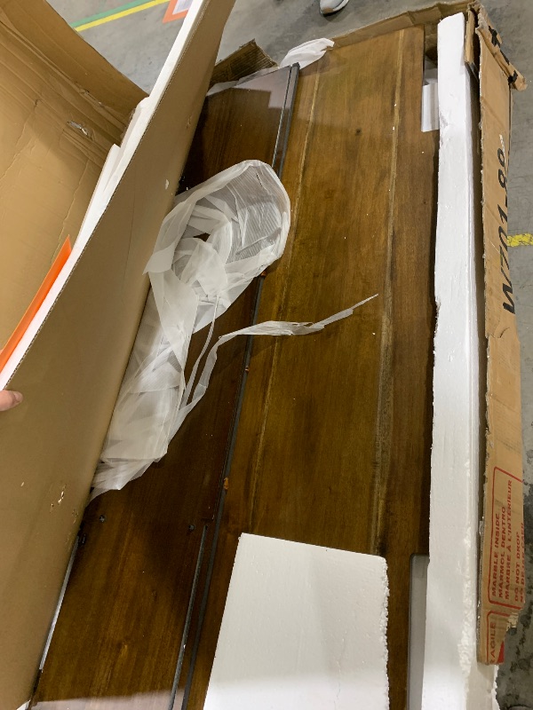 Photo 1 of FOR PARTS***** MAJOR DAMAGE TO ITEM************ Signature Design by Ashley Roddinton Traditional TV Stand With Fireplace Option Fits TVs up to 70", 2 Cabinets and Storage Shelves, Dark Brown