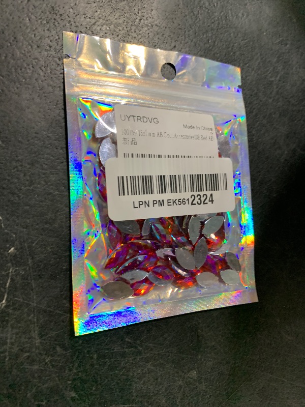 Photo 1 of 100 Pcs 15x7mm AB Colorful Jewels Gems Rhinestones for Crafts, Horse Eye Flatback Acrylic Gemstone for Halloween Party Decorations Clothing Wedding Dress DIY Crafting Accessories(08 Red AB)