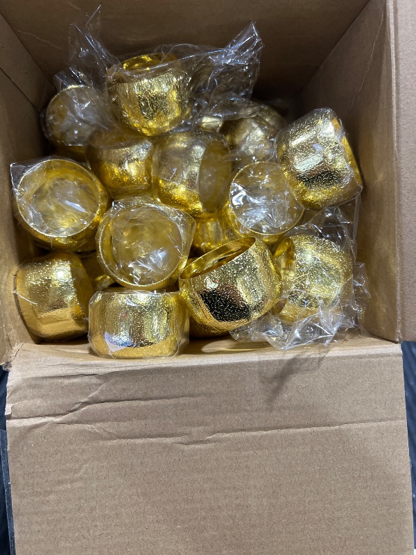 Photo 1 of  Creek Gold Napkin Rings - Wedding Napkin Rings & Event Decor - Durable Metal Holders - Reusable Cloth Bands - 1.8 x 1.8 in, Zinc Metal,