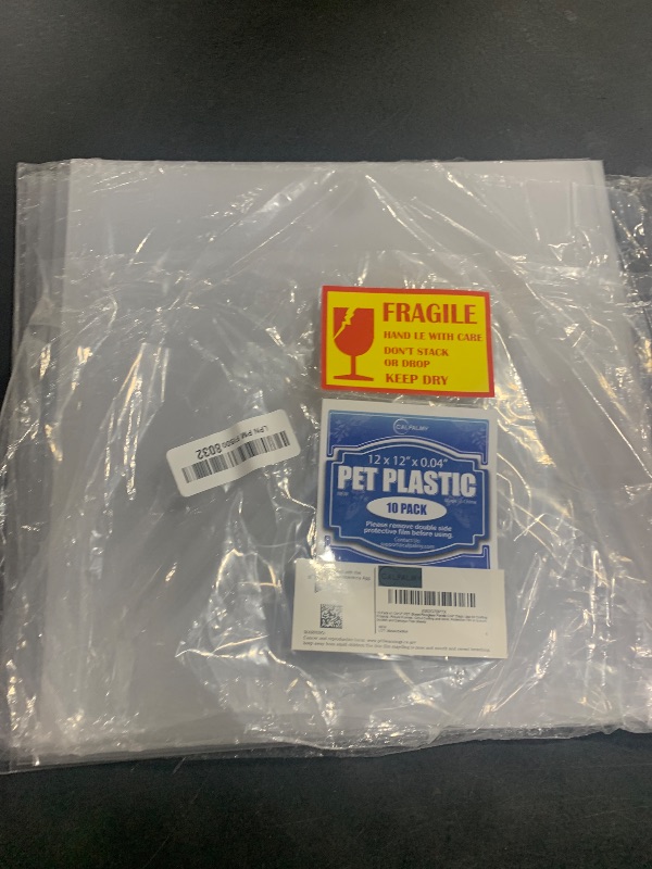 Photo 1 of 10 Pack of 12x12” PET Sheet/Plexiglass Panels 0.04” Thick; Use for Crafting Projects, Picture Frames, Cricut Cutting and More; Protective Film to Ensure Scratch and Damage Free Sheets