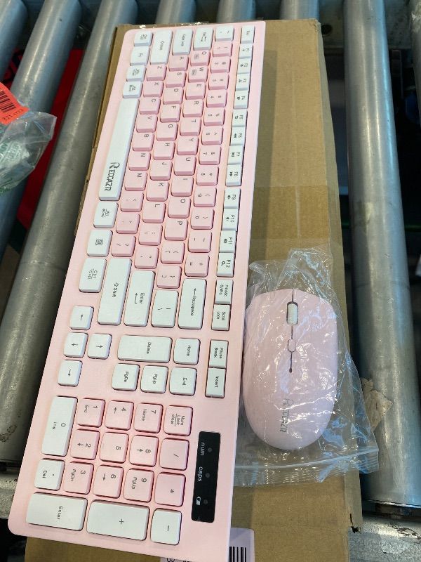 Photo 1 of *MISSING PARTS - See Clerk Notes*
Wireless Keyboard and Mouse Combo, Reccazr 2.4G Full-Sized Keyboard and Mouse Cordless, 3 DPI Adjustable Mouse, Dual-System Keyboard for Computer/Laptop/Windows/Mac (Pink & White)