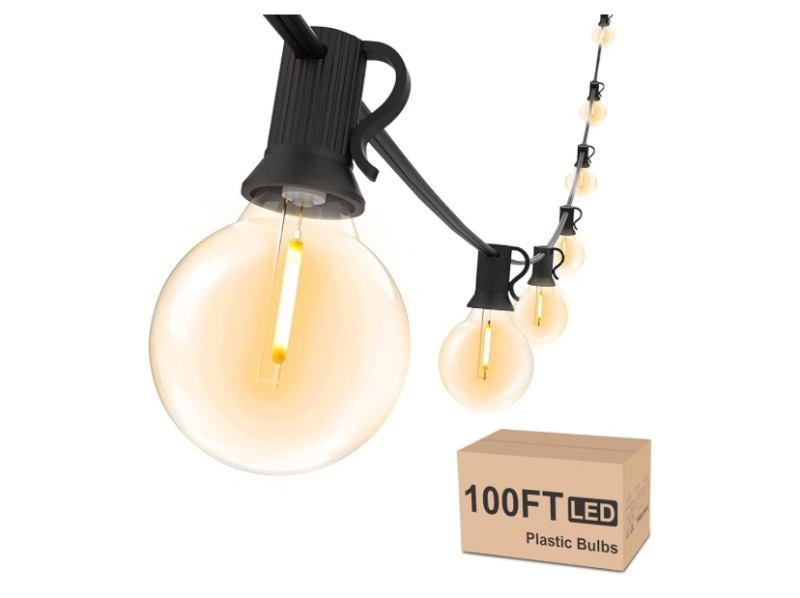Photo 1 of ** SIMILAR IMAGE UNKNOWN SIZE**Svater Outdoor String Lights Waterproof 100 FT, LED Patio Lights Outside with 52 Shatterproof G40 Bulbs, Dimmable Hanging Globe Lighting for Bistro Backyard Cafe Market Porch, Warm White 2700K