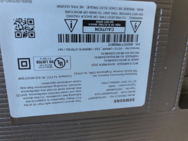 Photo 1 of *For parts Only**Samsung 75-Inch Class Crystal UHD U8000F 4K Smart TV (2025 Model) Endless Free Content, Crystal Processor 4K, MetalStream Design, Knox Security, Alexa Built-in