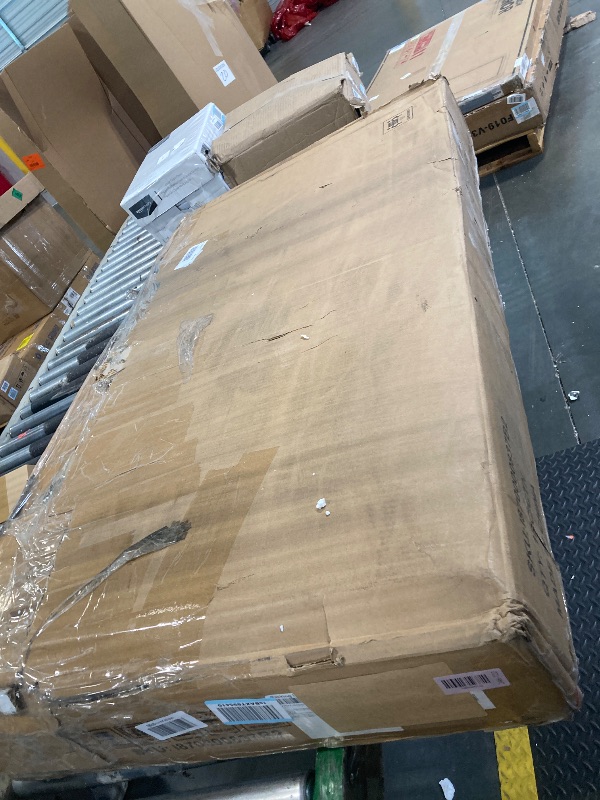 Photo 1 of ** UNTESTED / NO RETURN **** kepptory 48 Inch Large Dog Crate Furniture with 3 Storage Drawers, Wooden Pet Kennel with Removable Divider, Dog Kennel End Table TV Stand, Farmhouse Style Dog Crates with Sliding Barn Door (White)