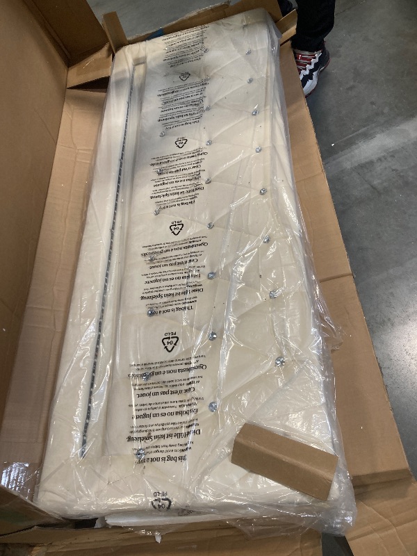 Photo 1 of *** UNTESTED *** Rolanstar Queen Bed Frame with LED Light and Charging Station, Upholstered High Headboard and Footboard, Wood Slats, Noise Free, Easy Assembly, Beige