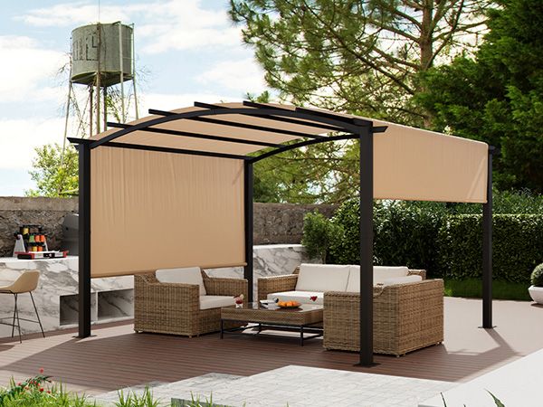 Photo 1 of *******SIMILAR***** GarveeLife 12 ft x 20 ft Outdoor Arched Pergola, Metal Gazebo with Retractable Sun Shade for Backyards, Lawn, Patios (Khaki)