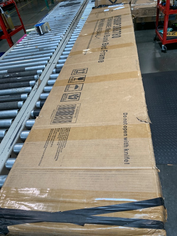 Photo 1 of ***02 boxes***Bellemave Full XL Over Queen Size Bunk Bed with Storage Shelves and LED Lights,Heavy Duty Adult Bunk Beds with Angled Ladder,Metal Queen Bunk Bed,Black