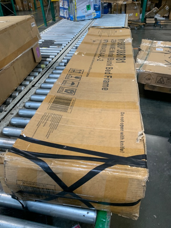 Photo 1 of ***02 boxes***Bellemave Full XL Over Queen Size Bunk Bed with Storage Shelves and LED Lights,Heavy Duty Adult Bunk Beds with Angled Ladder,Metal Queen Bunk Bed,Black