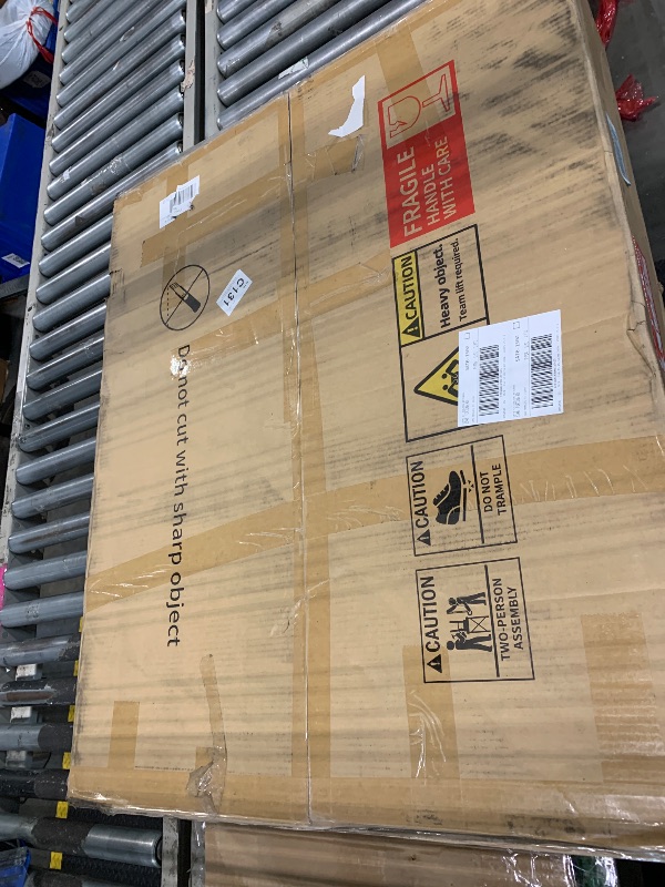 Photo 1 of ***MISSING SCREWS, VIEW NOTES*** DWVO 56.3" Makeup Vanity with LED Lighted Mirror, Large Vanity Desk with RGB Glass Cabinets, Open Shelving, Built-in Power Strip & Cushioned Stool