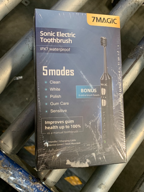 View 2 of ***Brand new/sealed*** 

7MAGIC Sonic Electric Toothbrush for Adults and Kids - Up to 180 Days Runtime, 42000 VPM Powered Toothbrush, 5 Modes & 3 Intensities for Sensitive Teeth & Braces, Includes 8 Brush Heads, Black