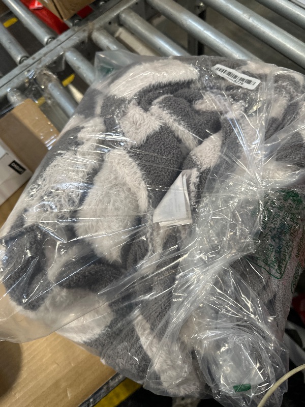 Photo 1 of **DAMAGED, SEE NOTES** Snuggle Sac Faux Fur Throw Blanket for Couch, Cozy Soft Warm Blankets for Sofa Bedroom Living Room,Grey Checker,50x60 inches