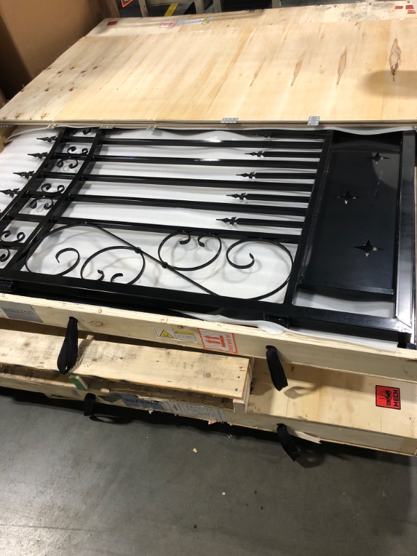 Photo 1 of Simpol Home Driveway Gate,Dual Swing Driveway Gates,Floral Pattern Design Metal Security Outdoor Gates for Yard (Black, 18 x 7 Feet)