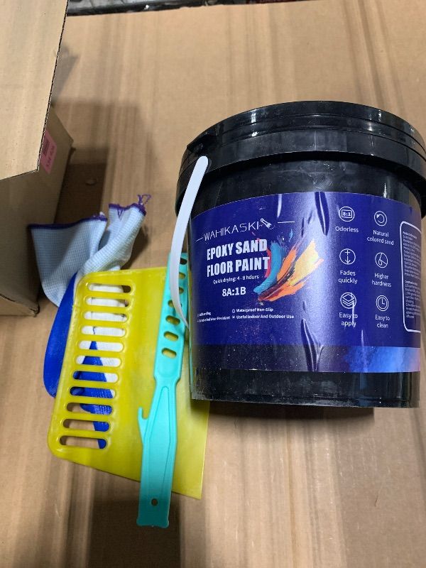 Photo 1 of ***SMALL***Epoxy Colored Sand Floor Paint, Epoxy Floor Paint For Concrete, Self Leveling High Gloss Marble Effect Coating, For Garage, Wood Floors, Waterproof, Non-Slip, Indoor And Outdoor (Gray, 10 sq. Ft)