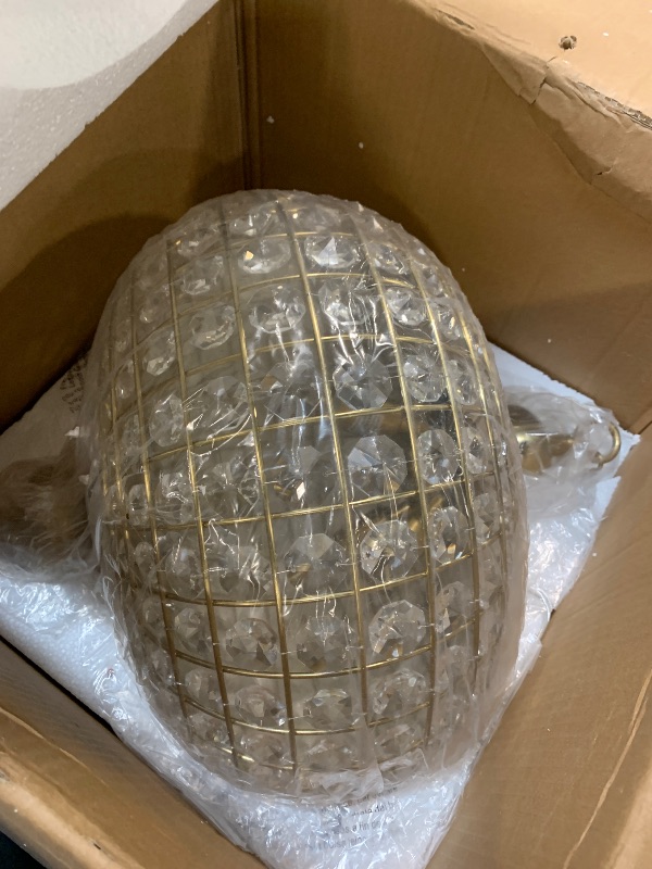 Photo 1 of *USED*
HUOKU Gold Crystal Chandelier, 16.5" Modern 4-Light Round Crystal Pendant Light Antique Globe Foyer Chandelier for Dining Room Living Room