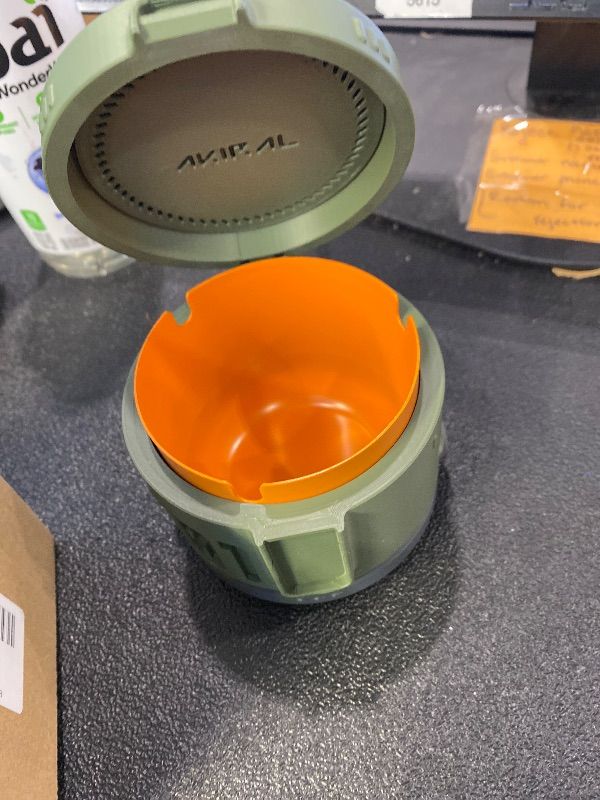 Photo 1 of ***LATCH BROKEN*** Decorative Storage Box with Lid & Metal Liner, Multifunctional Desk Organizer for Home or Office, 3D Printed Modern Container | Grey/Orange, 4"x4"x3.5"