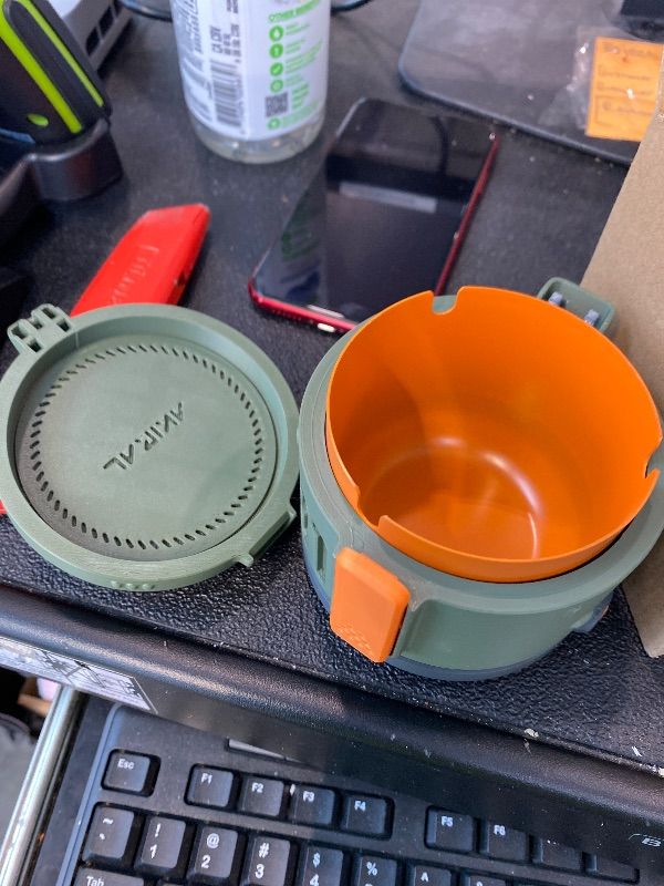 Photo 1 of ***LID BROKEN*** Decorative Storage Box with Lid & Metal Liner, Multifunctional Desk Organizer for Home or Office, 3D Printed Modern Container | Green/Orange, 4"x4"x3.5