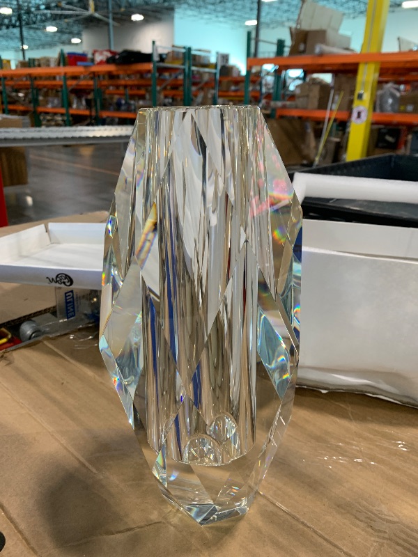 Photo 1 of Kitcom Crystal Vase for Flowers 12", Multi-Faceted Design Vase Christmas Decorations for Home Wedding or Gift, Transparent Color with Gift Box