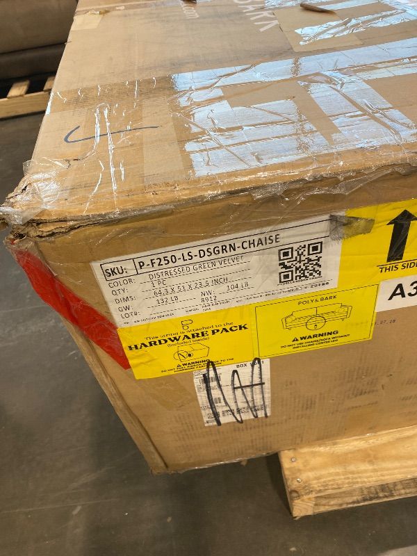 Photo 1 of *PARTIAL SET - See clerk notes*
POLY & BARK 108" Lucerne Left-Facing Sectional Sofa with Extra-Wide Chaise – Upholstered in Distressed Green Velvet – Deep, Relaxed Modern Design for Living Room Lounging, Hosting and Everyday Comfort