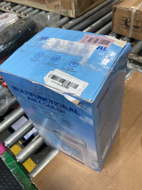 Photo 1 of ****REMOTE CONTROL AND CHARGING CABLE ARE MISSING**** Fioge Portable Air Conditioner, Cooling Fan with 3 Speeds & 3 Modes, Evaporative Mini Air Conditioner Fan with Remote for Home/Office, Night Light, 1500 ml