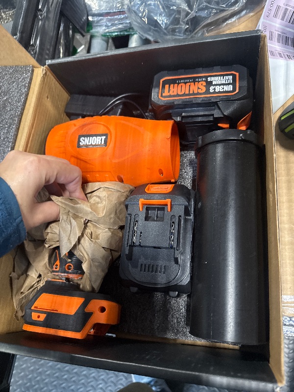 Photo 1 of ***IT IS BROKEN, CHECK THE ACTUAL IMAGE.**** SNJORT Leaf Blower Cordless with Battery and Charger,980,000 RPM,Extended Nozzle,Lightweight Handheld Design,Blower for Patio, Lawn, Yard, Deck Cleaning?Reddish Orange?