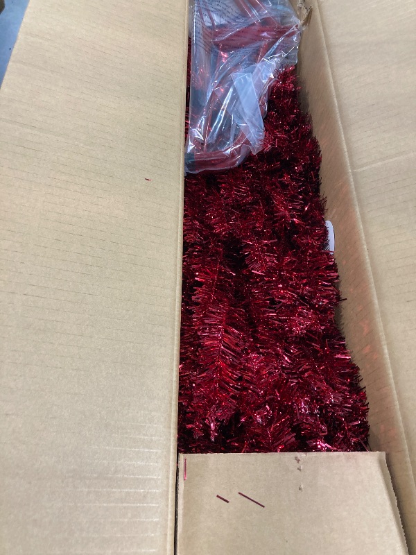 Photo 2 of National Tree Company Artificial Christmas Tree, Red Tinsel, Includes Stand, 6 feet