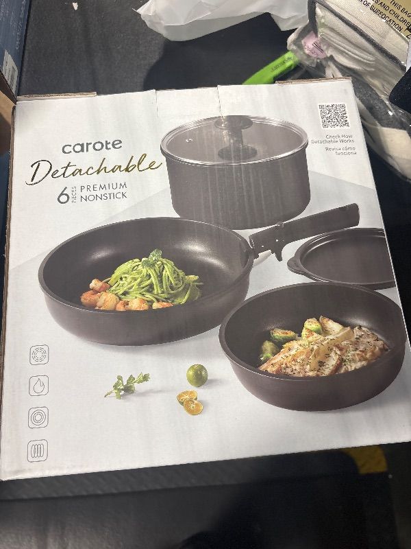 Photo 2 of ****SIMILAR***CAROTE  Pots and Pans Set Non Stick, Cookware Sets, Kitchen Set, Oven/Fridge Safe, Space Saving Pots Set, Nonstick Cooking Set with Versatile Detachable Handle, Induction RV Set, Jet Black