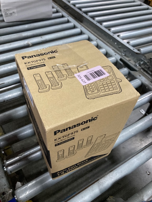 Photo 1 of  ** NEW         **** Panasonic Cordless Phone with Advanced Call Block, Link2Cell Bluetooth, One-Ring Scam Alert, and 2-Way Recording, Cordless Phone with Answering Machine, 5 Handsets - KX-TGF975B (Black/Silver Trim)