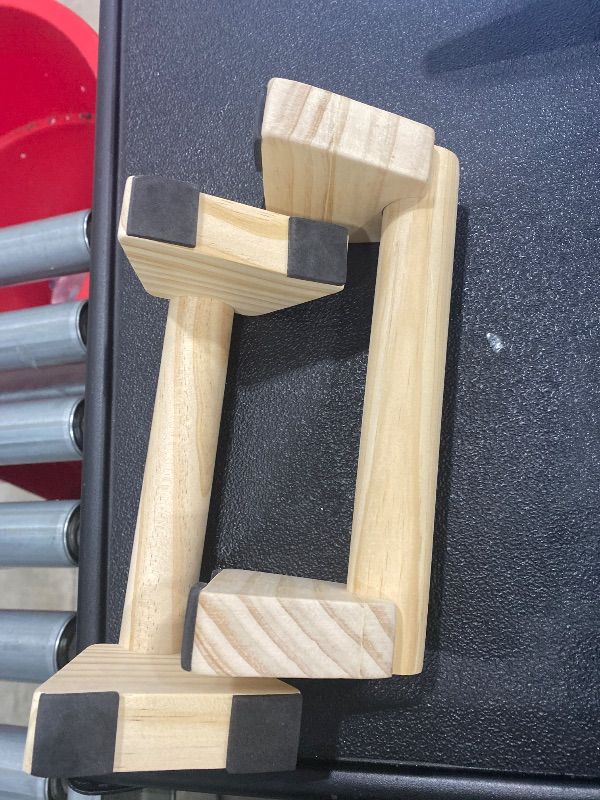 Photo 1 of ***Missing Handle Wrap*** KISENG Push-up Stand, 7.87 in Wooden Parallettes Bars for Handstand Training, Solid Push Up Bars & Calisthenics Bar, with Non-Slip strap, Exercise Home Workout Equipment for Men Strength Training