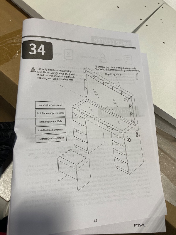 Photo 1 of ** NEW*** DWVO Makeup Vanity Desk, 46" Vanity Desk Set with Mirror and Lights, 11 Storage Drawer, Power Outlet, Chair, Makeup Table Set with Magnifying Glass