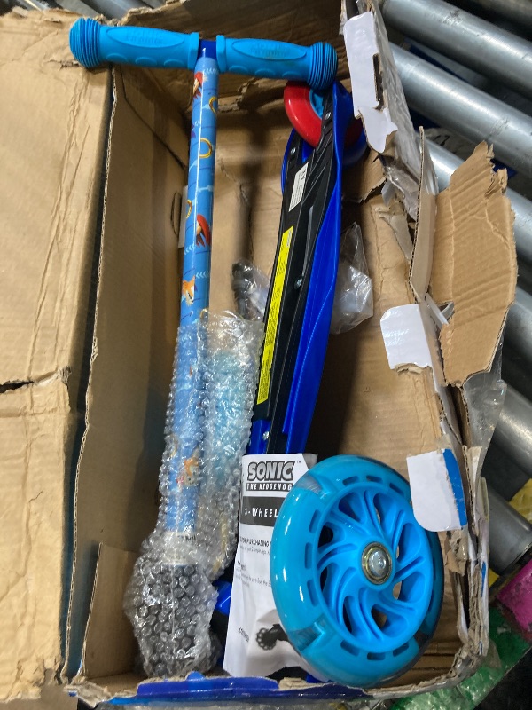 Photo 1 of **MISSING PARTS**
Sonic The Hedgehog Self Balancing Kick Scooter with Light Up Wheels, Extra Wide Deck, 3 Wheel Platform, Foot Activated Brake, 75 lbs Limit, Kids & Toddlers Girls or Boys, for Ages 3 and Up