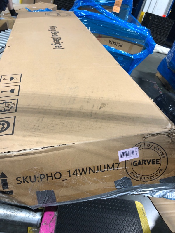 Photo 1 of  King Size Bed Frame , Upholstered Platform Bed with Wood Slats, beige**no manual