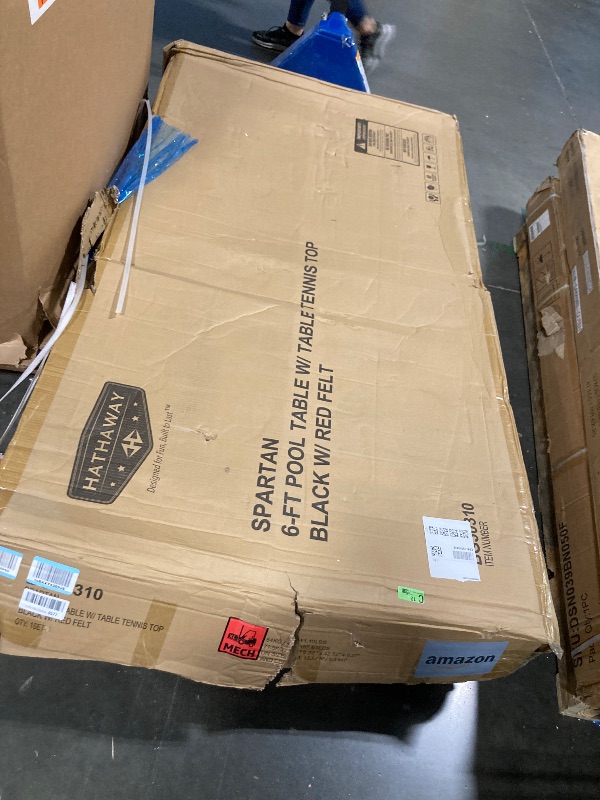 Photo 1 of **MAY NEED A TRUCK***Hathaway Spartan 2-in-1 6ft Pool Table with Ping Pong Top for Game Room – With Red Felt, Engineered Wood Frame, Drop Pockets, Cues, Balls, Triangle, Chalk, Net, Paddles, Balls – Black Finish