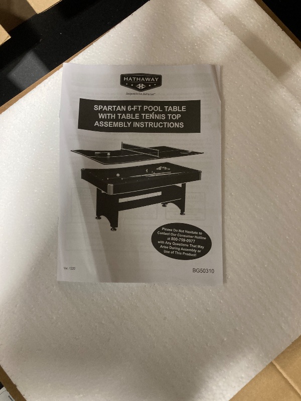 Photo 1 of **MAY NEED A TRUCK***Hathaway Spartan 2-in-1 6ft Pool Table with Ping Pong Top for Game Room – With Red Felt, Engineered Wood Frame, Drop Pockets, Cues, Balls, Triangle, Chalk, Net, Paddles, Balls – Black Finish