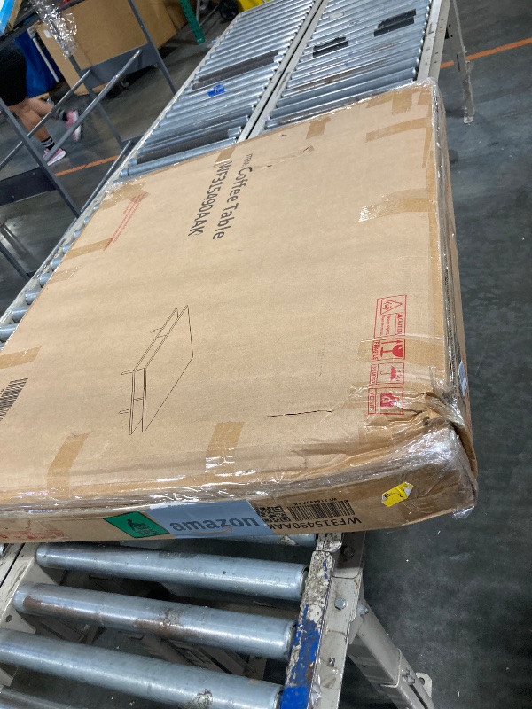 Photo 1 of **MISSING PARTS**
Merax Exquisite High Gloss Coffee Table with 4 Golden Legs and 2 Small Drawers, 2-Tier Square Modern Center Table for Living Room, White