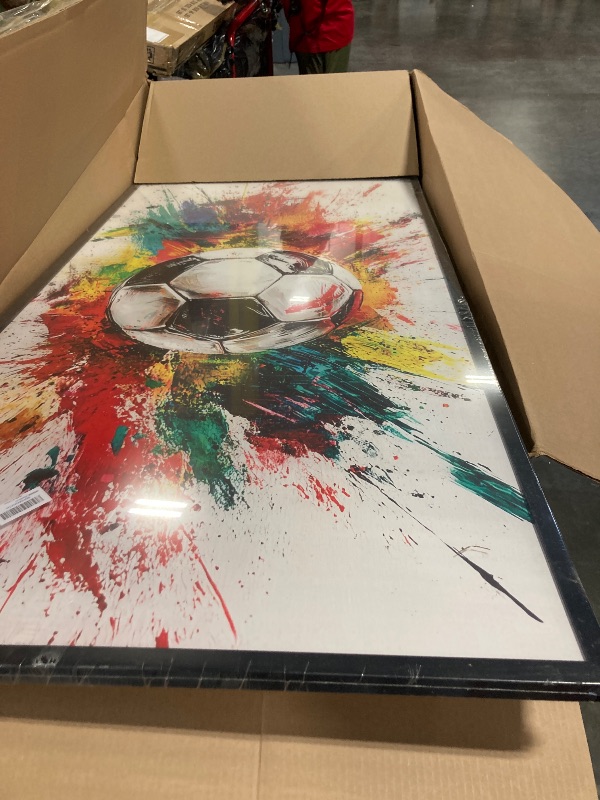 Photo 1 of ***MINOR DAMAGE, SEE IMAGES***Extra Large Framed Soccer Wall Art,Oversized Colorful Graffiti Sport Ball Wall Decor Pictures for Living Room,Canvas Print Painting Modern Artwork Bedroom Office Bathroom Home Decor 60L x30W