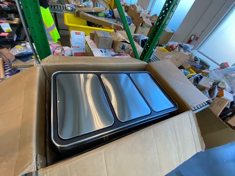 Photo 1 of ***MINOR DAMAGE*** GarveeHome 12 gal Rectangular Recycling Trash Can with 3 Compartments, Silver, 45 L (4+4+4 gal)