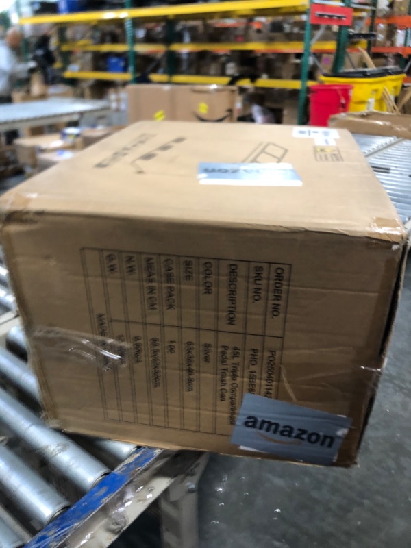 Photo 1 of ***MINOR DAMAGE*** GarveeHome 12 gal Rectangular Recycling Trash Can with 3 Compartments, Silver, 45 L (4+4+4 gal)